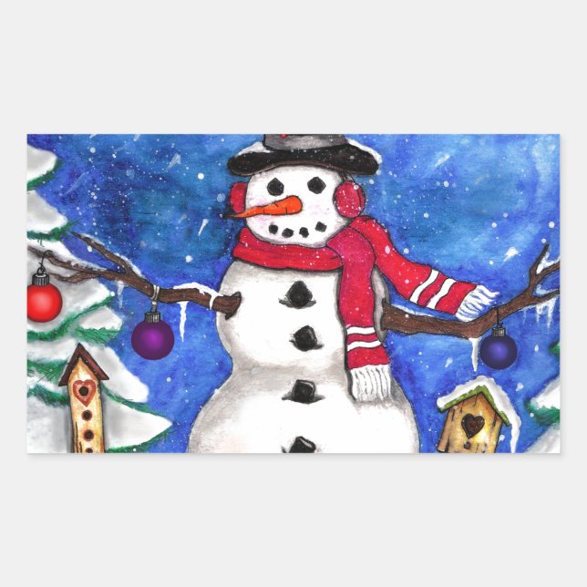Pegatina Rectangular Garden Snowman (Anverso)
