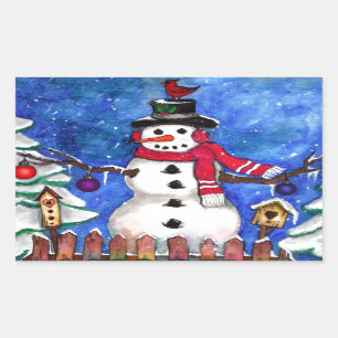 Pegatina Rectangular Garden Snowman