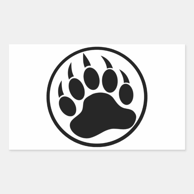 Pegatina Rectangular Garfa de oso negra clásica dentro de un anillo neg (Anverso)