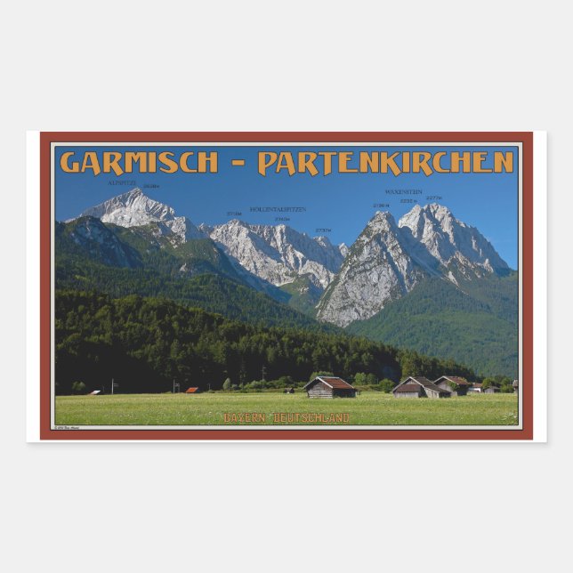Pegatina Rectangular Garmisch - El Zugspitze y el Alpspitze (Anverso)
