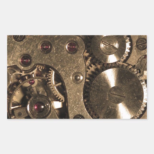 Pegatina Rectangular Gases de reloj Metalizado Steampunk (Anverso)