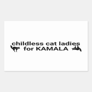 Pegatina Rectangular Gatitas sin hijos, damas de Kamala, blanco negro y