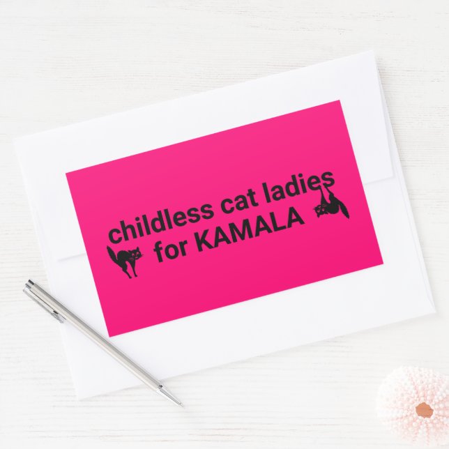 Pegatina Rectangular Gatitas sin hijos, damas de Kamala, rosa caliente  (Sobre)