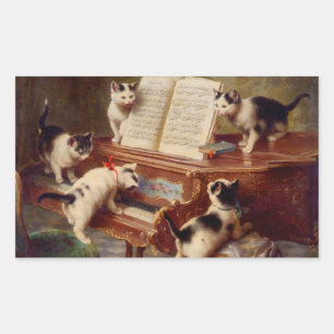 Pegatina Rectangular Gatitos y piano