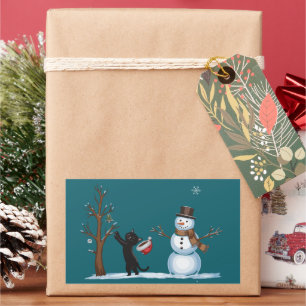 Pegatina Rectangular Gato adorable de hombre de nieve de Navidad Xmas I