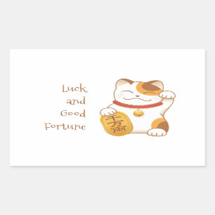 Pegatina Rectangular Gato Afortunado Japonés, Maneki Neko Buena Fortuna