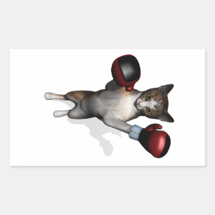 Pegatina Rectangular Gato atigrado boxeador