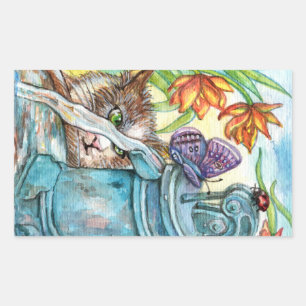 Pegatina Rectangular Gato curioso