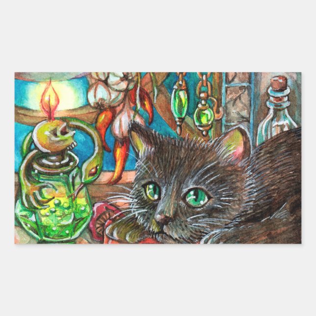 Pegatina Rectangular Gato de Alquimista (Anverso)