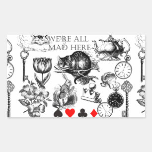 Pegatina Rectangular Gato de Cheshire clásico alice en wonderland loco