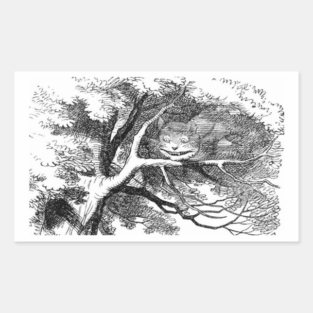 Pegatina Rectangular Gato de Cheshire oculto en un árbol (Anverso)