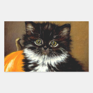 Pegatina Rectangular Gato de Halloween blanco y negro vintage