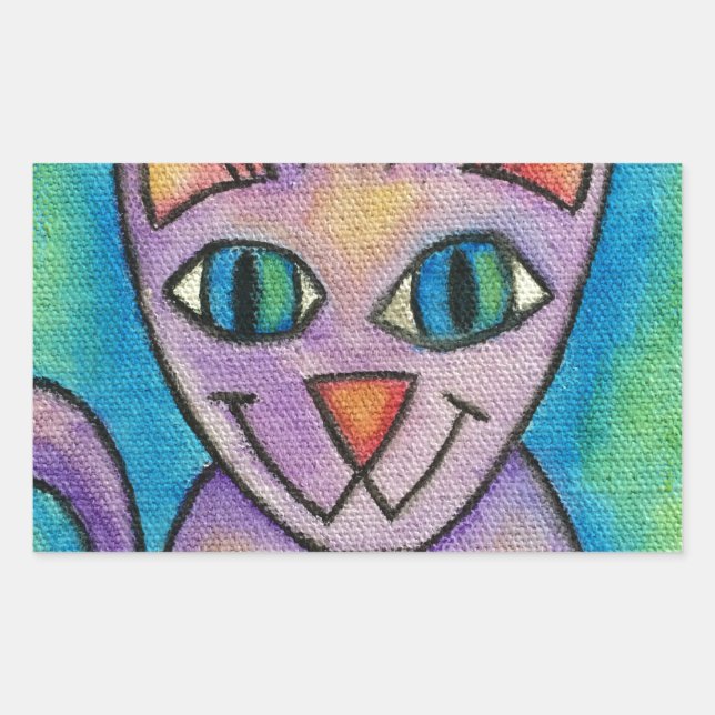 Pegatina Rectangular Gato de Kitty Pink Purple (Anverso)