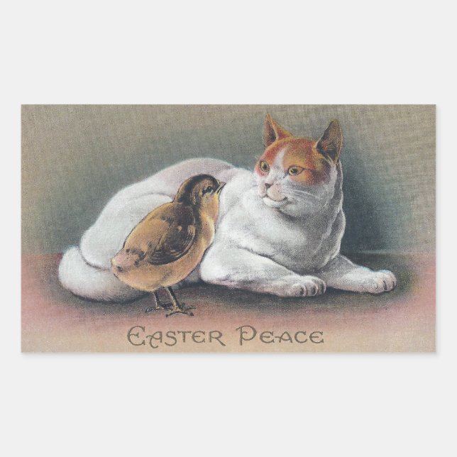 Pegatina Rectangular Gato de Pascua y pollo (Anverso)