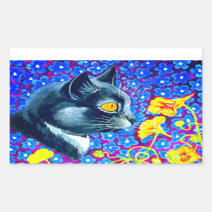 Pegatina Rectangular Gato en flores