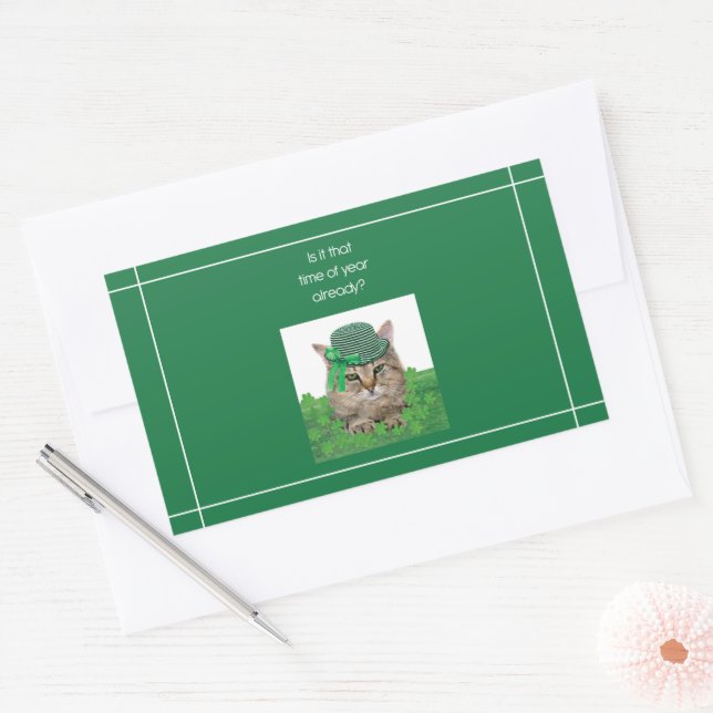 Pegatina Rectangular Gato gracioso en el Día de San Patricio (Sobre)