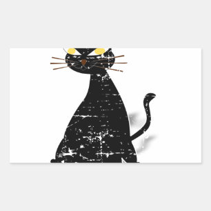 Pegatina Rectangular Gato negro de grasa con problemas