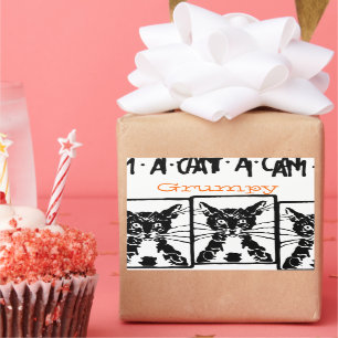 Pegatina Rectangular Gato negro gruñón para la persona gruñona o el gat