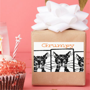 Pegatina Rectangular Gato negro gruñón para la persona o gato gruñón