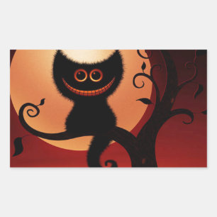 Pegatina Rectangular Gato negro sonriente y caprichoso