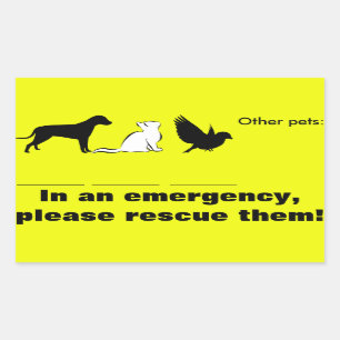Pegatina Rectangular Gato, perro, "En emergencia, rescata a mis mascota