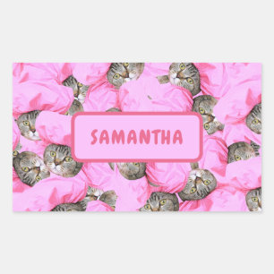 Pegatina Rectangular Gato rosa divertido personalizado