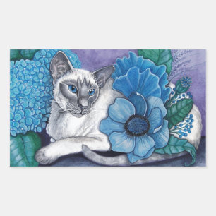 Pegatina Rectangular Gato Siamés De Punto Azul