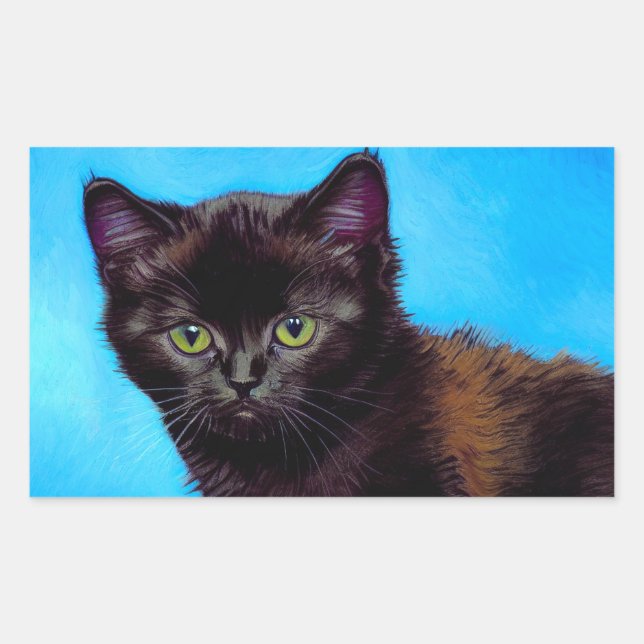 Pegatina Rectangular Gato Van Gogh y flores (Anverso)