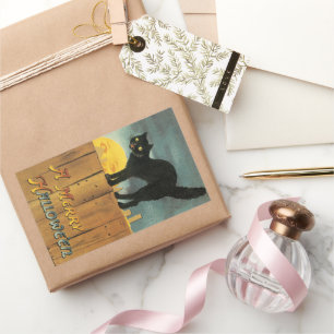 Pegatina Rectangular Gato Vintage Feliz Halloween de Ellen Clapsaddle