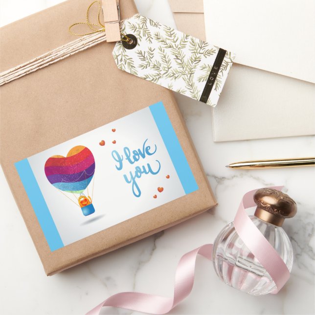 Pegatina Rectangular Gato y globo de amor (Regalar)