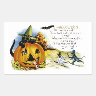 Pegatina Rectangular Gato y ratón de Halloween