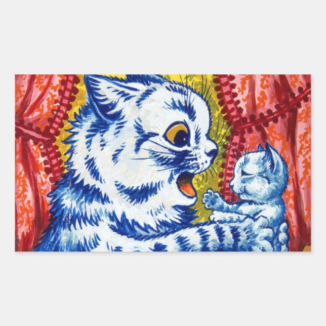 Pegatina Rectangular Gato y sus gatitos (Anverso)