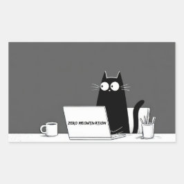Pegatina Rectangular Gato Zero Motivación – Divertido Cartoon de Trabaj