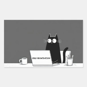 Pegatina Rectangular Gato Zero Motivación – Divertido Cartoon de Trabaj