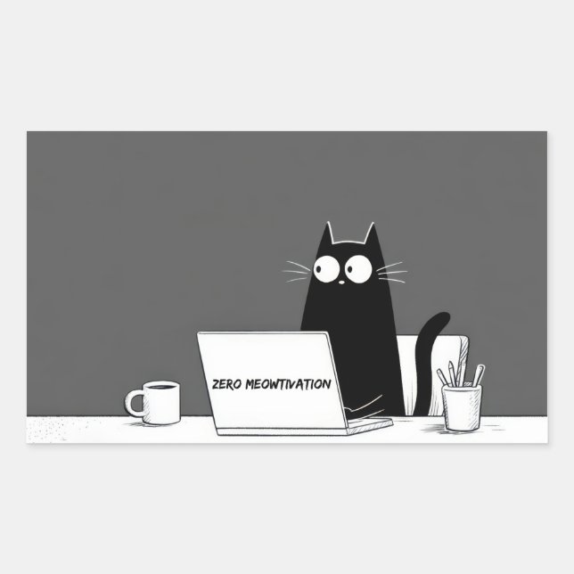 Pegatina Rectangular Gato Zero Motivación – Divertido Cartoon de Trabaj (Anverso)