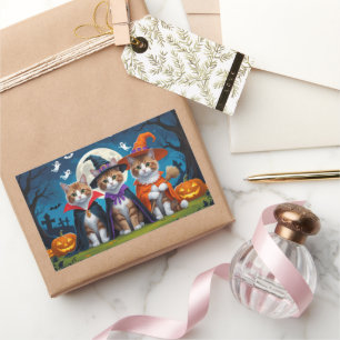 Pegatina Rectangular Gatos abisinos Calabaza Halloween Gracioso