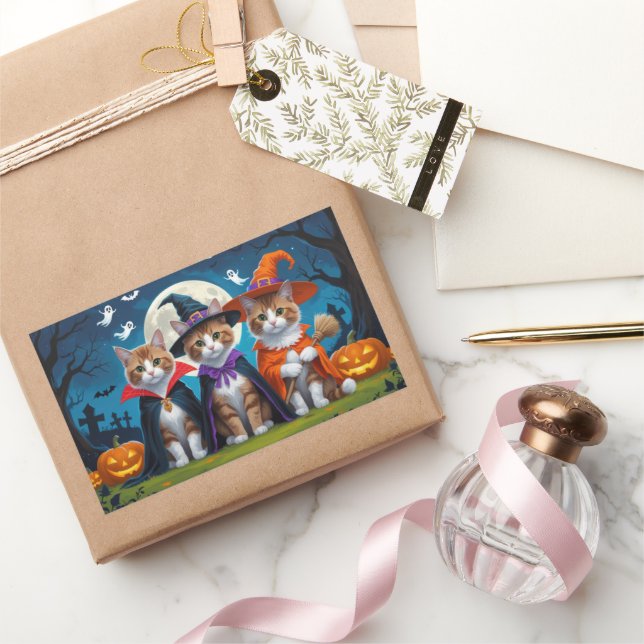Pegatina Rectangular Gatos abisinos Calabaza Halloween Gracioso (Regalar)