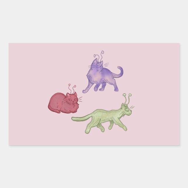 Pegatina Rectangular Gatos alienígenas Caprichoso Gato Espacial Diverti (Anverso)
