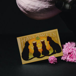 Pegatina Rectangular Gatos de Halloween de época y Jack O'Lantern