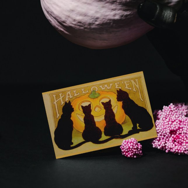 Pegatina Rectangular Gatos de Halloween de época y Jack O'Lantern (Subido por el creador)