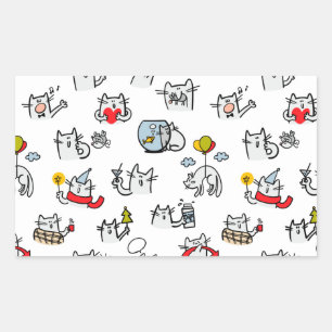 Pegatina Rectangular Gatos divertidos, leche y magia.