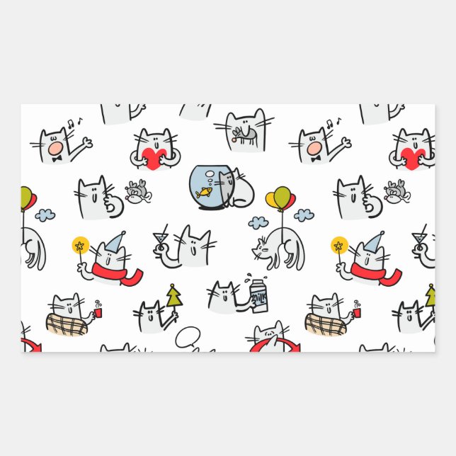 Pegatina Rectangular Gatos divertidos, leche y magia. (Anverso)