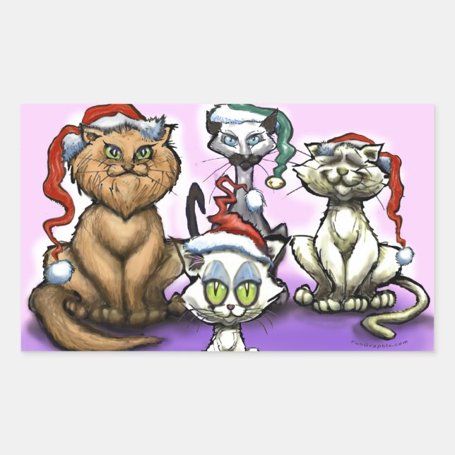 Pegatina Rectangular Gatos navidades (Anverso)