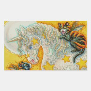 Pegatina Rectangular GATOS NEGROS INFLAMADORES CON HALLOWEEN UNICORN Co