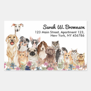 Pegatina Rectangular Gatos Perros Mascotas Veterinario Dibujado a Mano