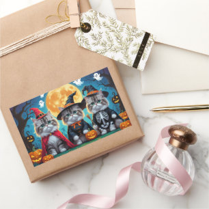 Pegatina Rectangular Gatos persas Calabaza Halloween Funny