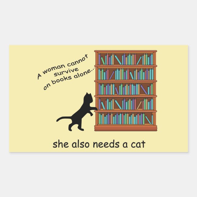 Pegatina Rectangular Gatos y libros (Anverso)