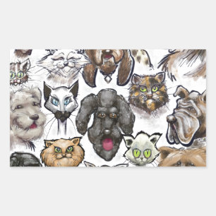 Pegatina Rectangular Gatos y perros
