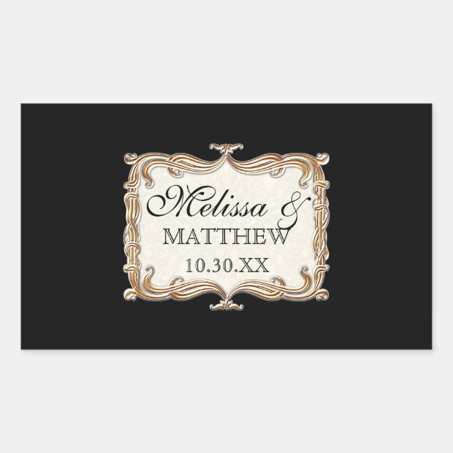Pegatina Rectangular Gatsby Art Deco Nouveau Lace Faux Gold Tulip (Anverso)