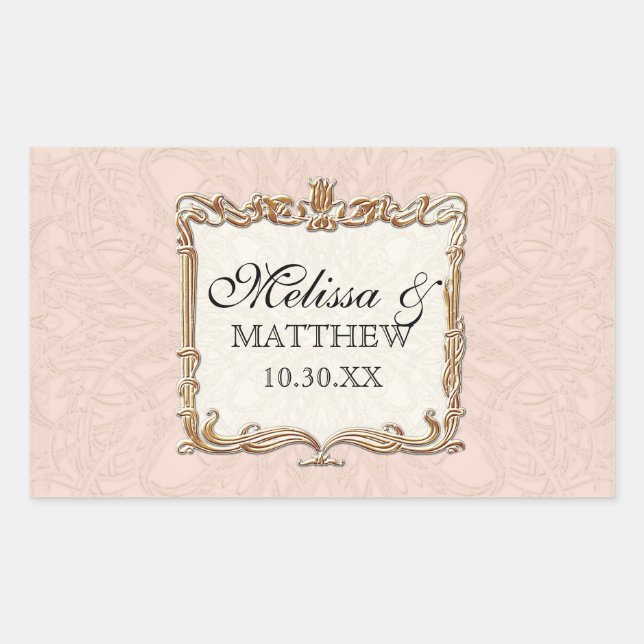 Pegatina Rectangular Gatsby Art Deco Nouveau Lace Faux Gold Tulip (Anverso)